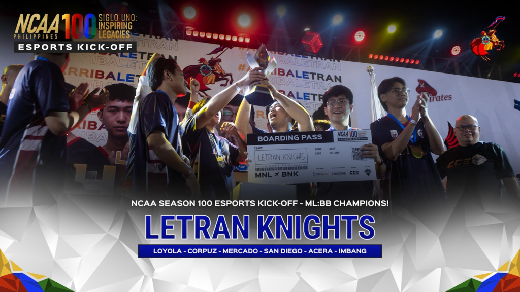 Letran Knights win the first-ever NCAA Esports ML:BB championship at PGDX 2025. A 3-1 finals win seals their historic victory.